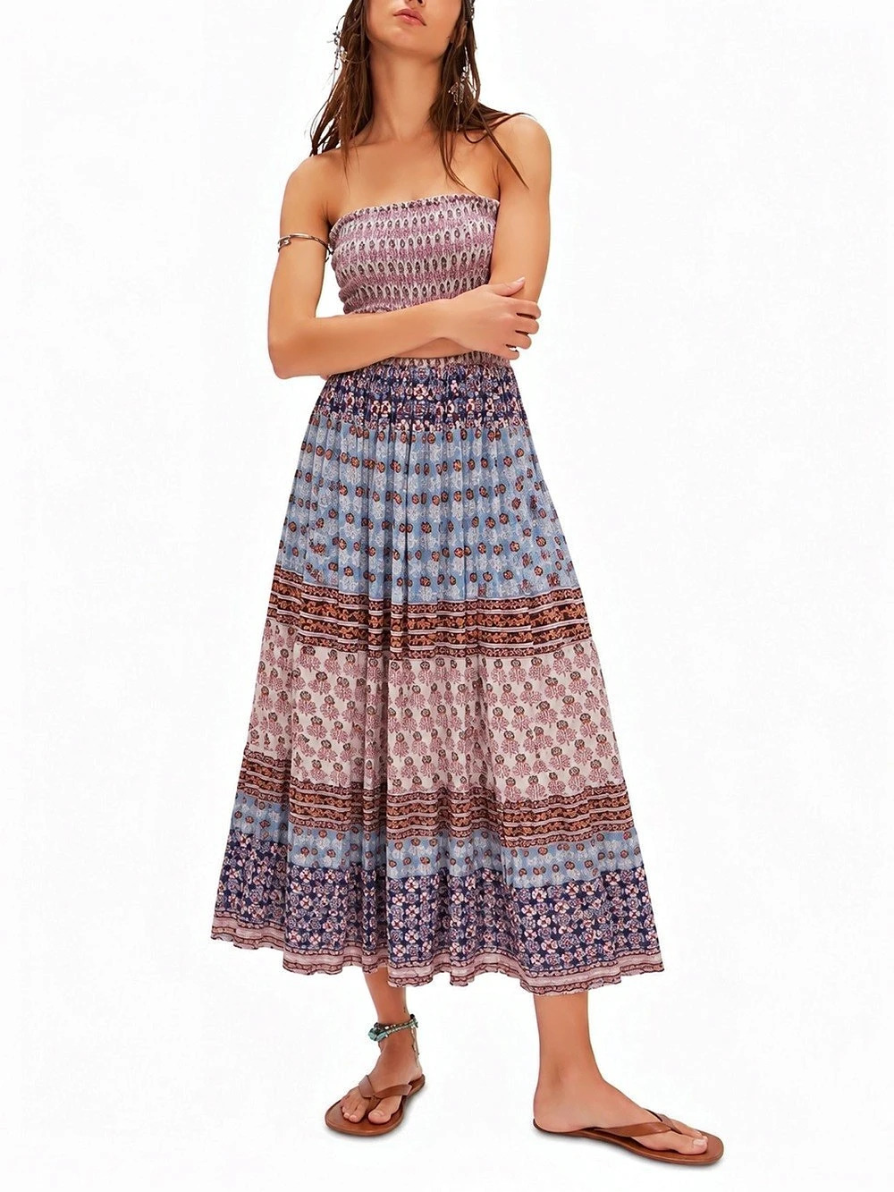 Convertible Midi Dress or Maxi Skirt Blue & Pink